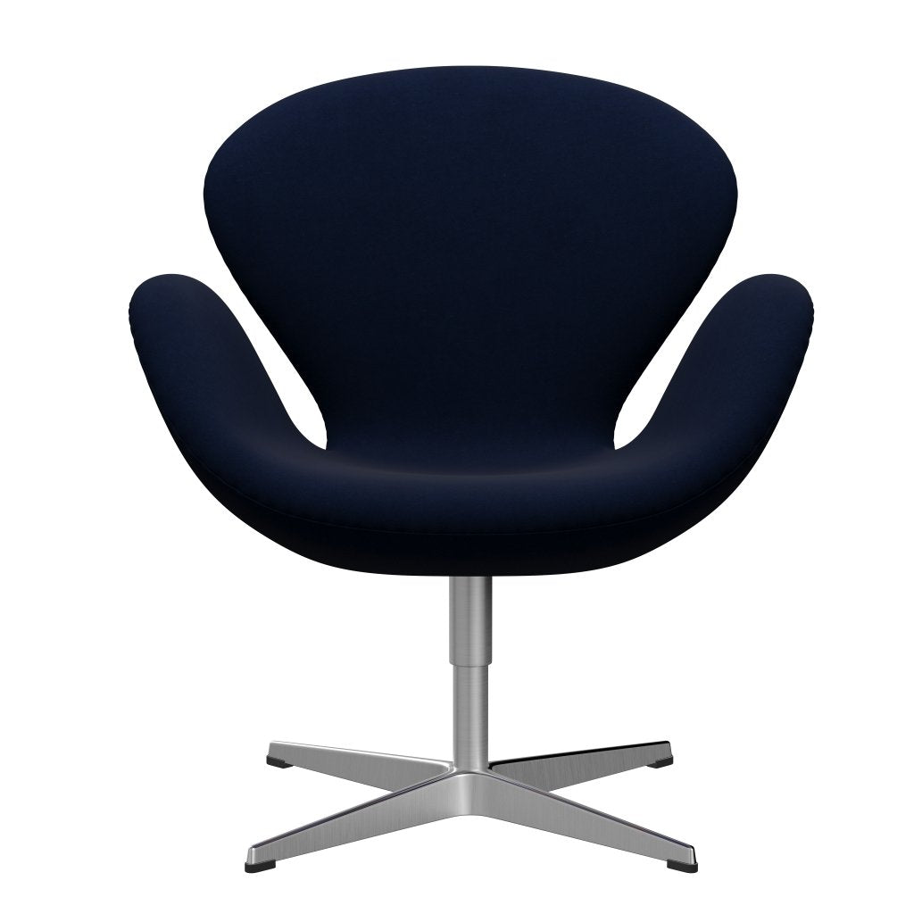 Fritz Hansen Swan休息室椅，缎面拉丝铝/舒适深灰色/蓝色