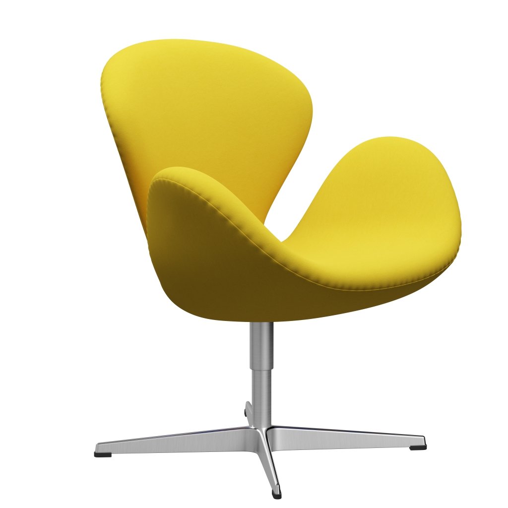 Fritz Hansen Swan Lounge椅子，缎面铝制铝/舒适黄色（62003）