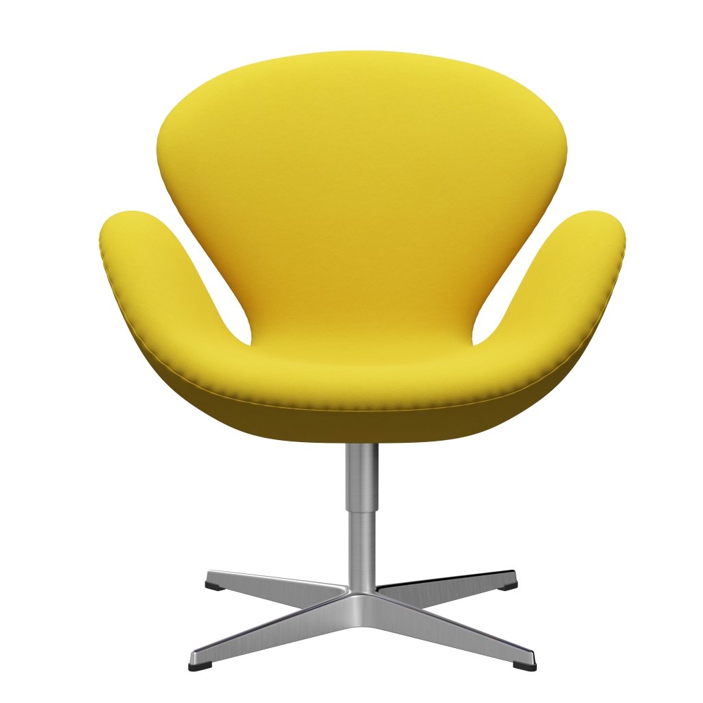 Fritz Hansen Chaise salon de cygne, aluminium brossé en satin / confort jaune (62003)