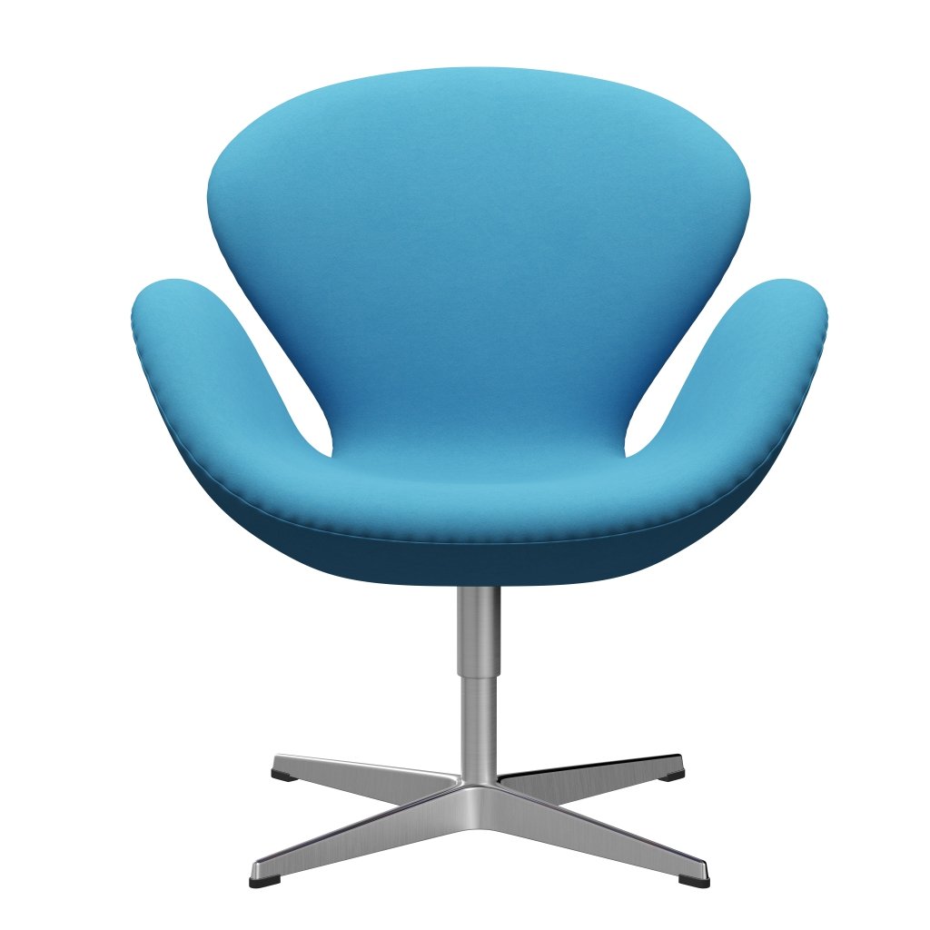 Fritz Hansen Chaise salon de cygne, aluminium brossé en satin / confort bleu clair (66010)
