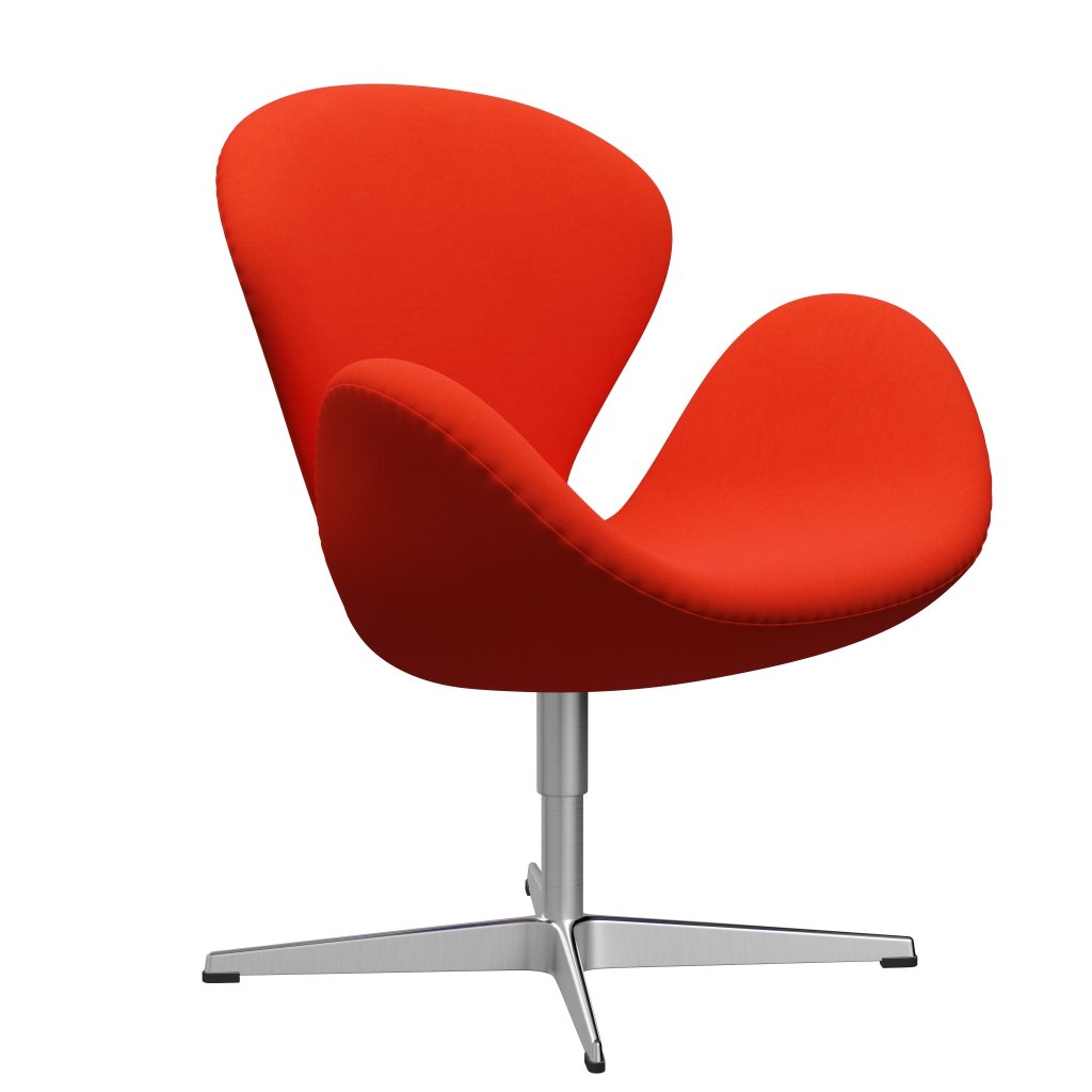 Fritz Hansen Swan休息室椅，缎面拉丝铝/舒适橙/红色