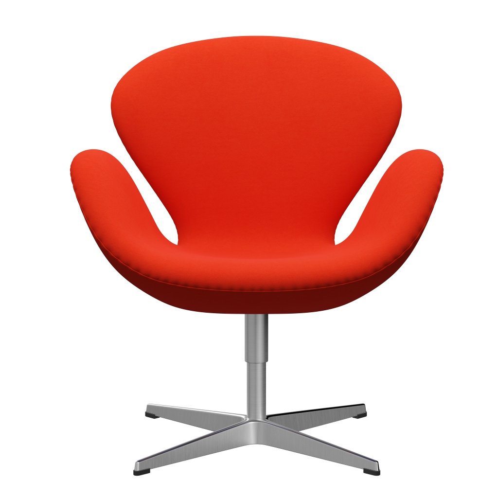 Fritz Hansen Swan休息室椅，缎面拉丝铝/舒适橙/红色