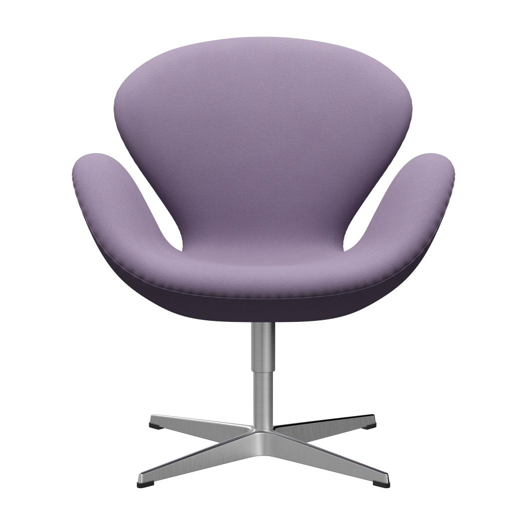 Fritz Hansen Swan休息室椅，缎面拉丝铝/舒适的白色/浅紫色