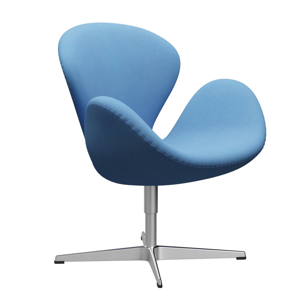 Fritz Hansen Swan Lounge椅子，缎面铝制铝/Divina浅蓝色（712）
