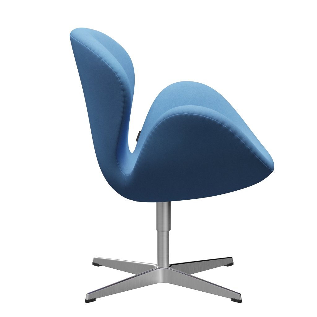 Fritz Hansen Swan Lounge椅子，缎面铝制铝/Divina浅蓝色（712）