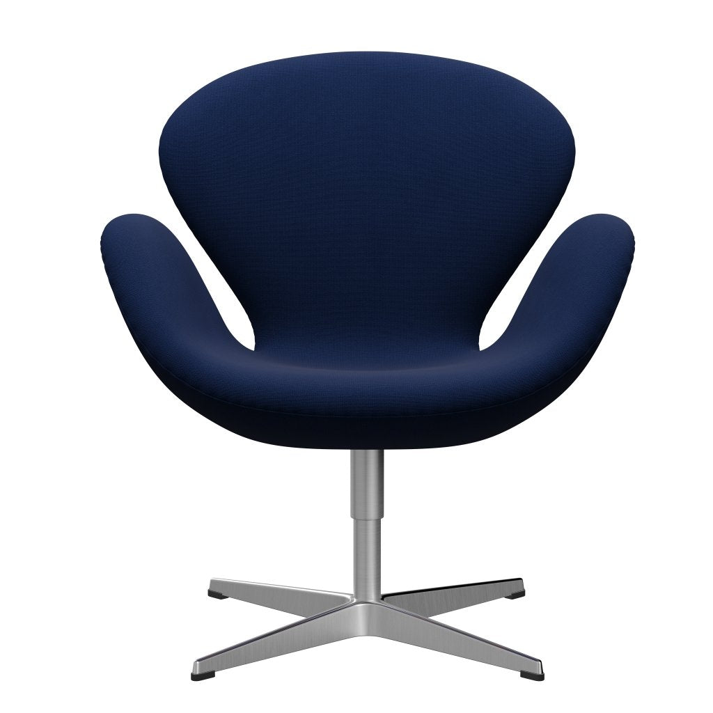 Fritz Hansen Swan Lounge -stoel, satijnborstig aluminium/roem donkerblauw (66071)