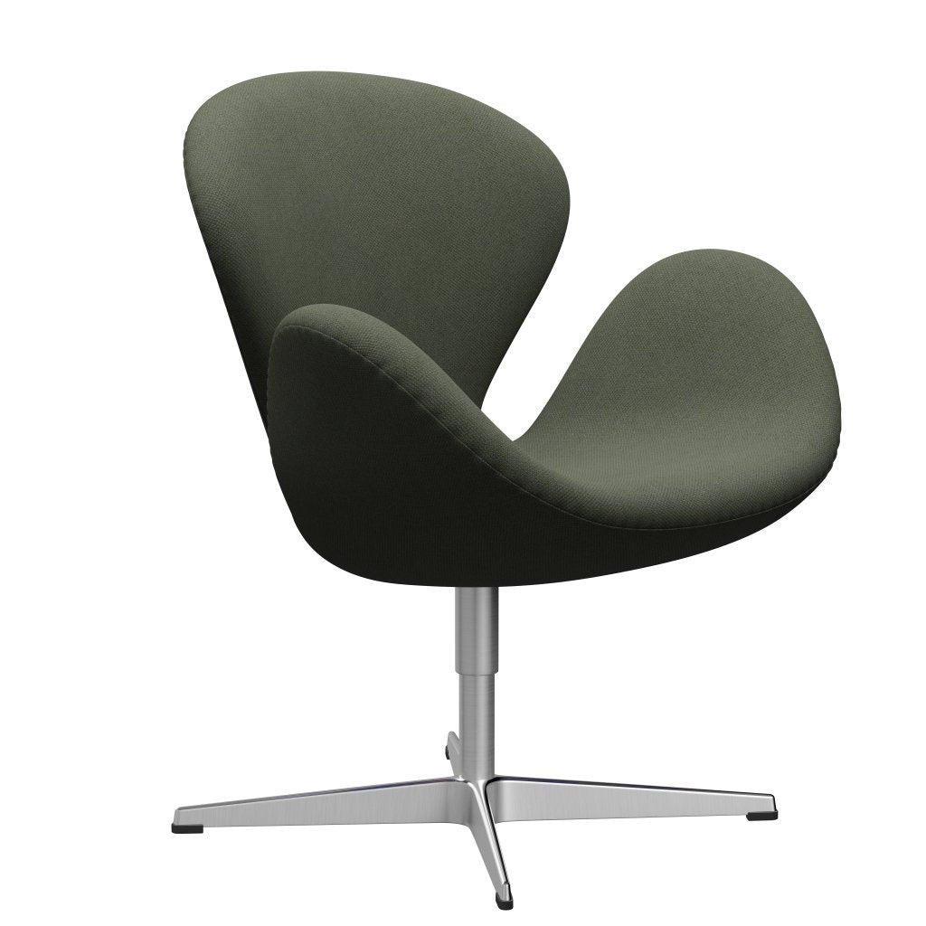 Fritz Hansen Swan休息室椅，缎面拉丝铝/fiord橄榄绿色/中等绿色