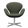 Fritz Hansen Swan休息室椅，缎面拉丝铝/fiord橄榄绿色/中等绿色