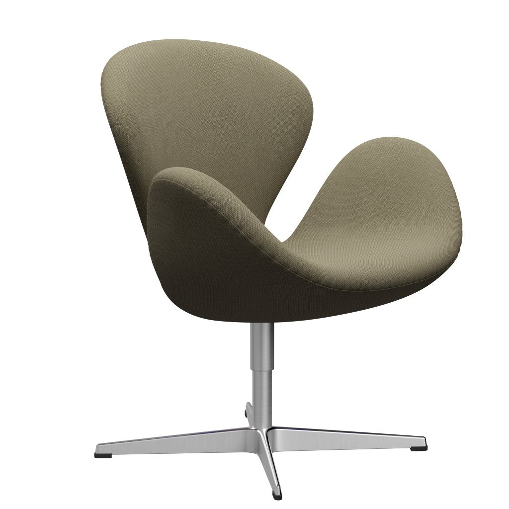 Fritz Hansen Swan休息室椅，缎面铝制铝/fiord橄榄绿/石头