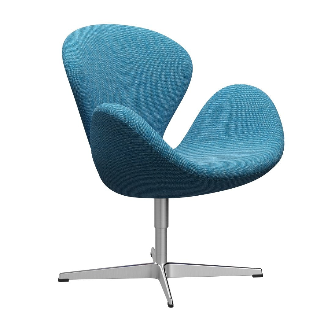Fritz Hansen Swan Lounge -stoel, satatiebushed aluminium/Hallingdal White/Turquoise