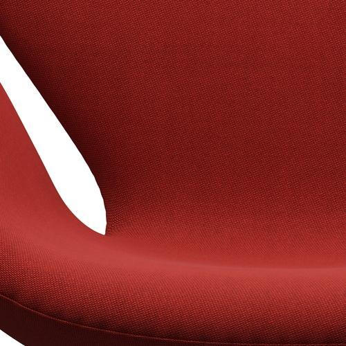 Fritz Hansen Chaise salon de cygne, aluminium / jantes brossé en satin rouge clair / rouge foncé