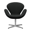 Fritz Hansen Swan Lounge -stoel, satijnen geborsteld aluminium/staalcut donkerbruin (380)