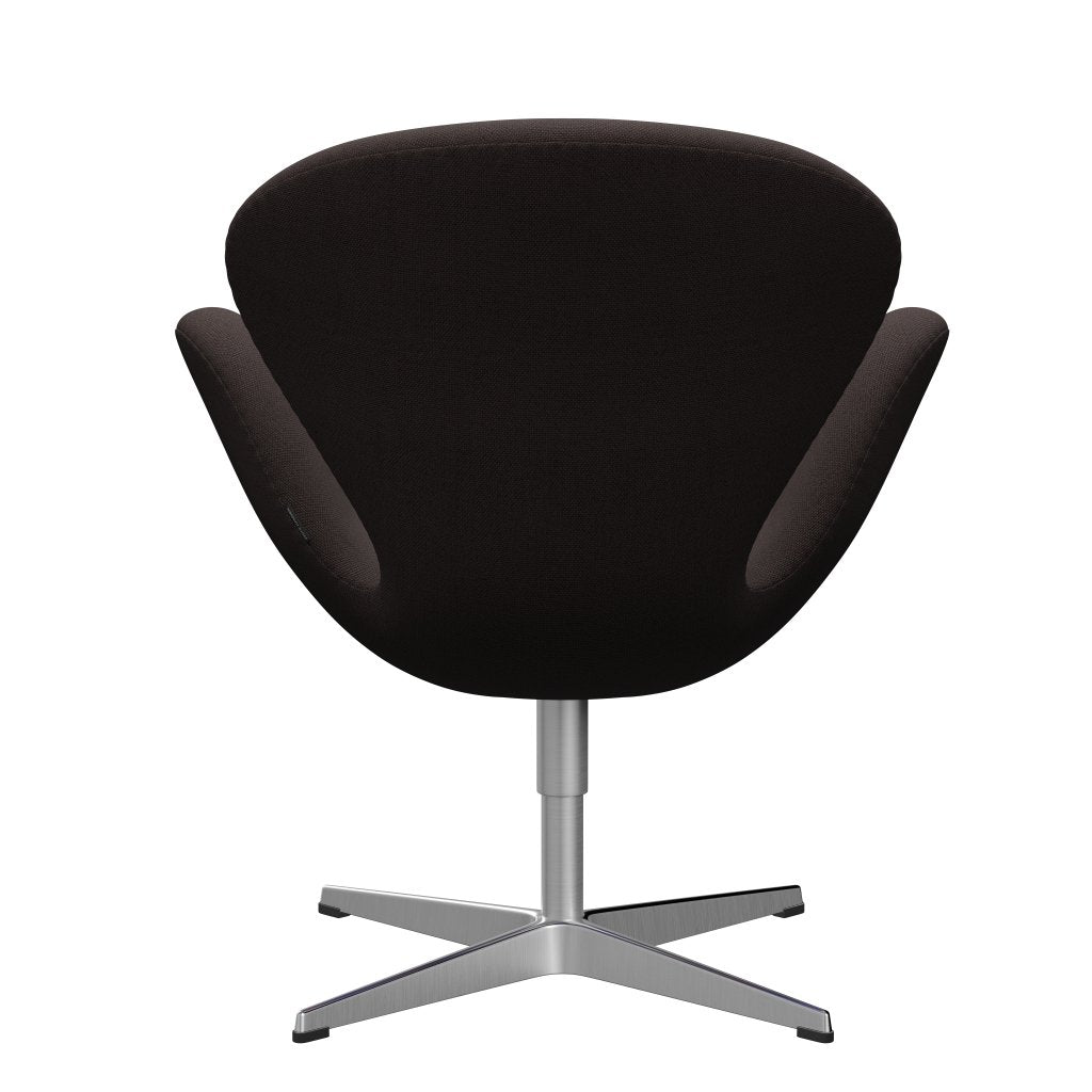 Fritz Hansen Swan Lounge -stoel, satijnen geborsteld aluminium/staalcut donkere aarde bruin