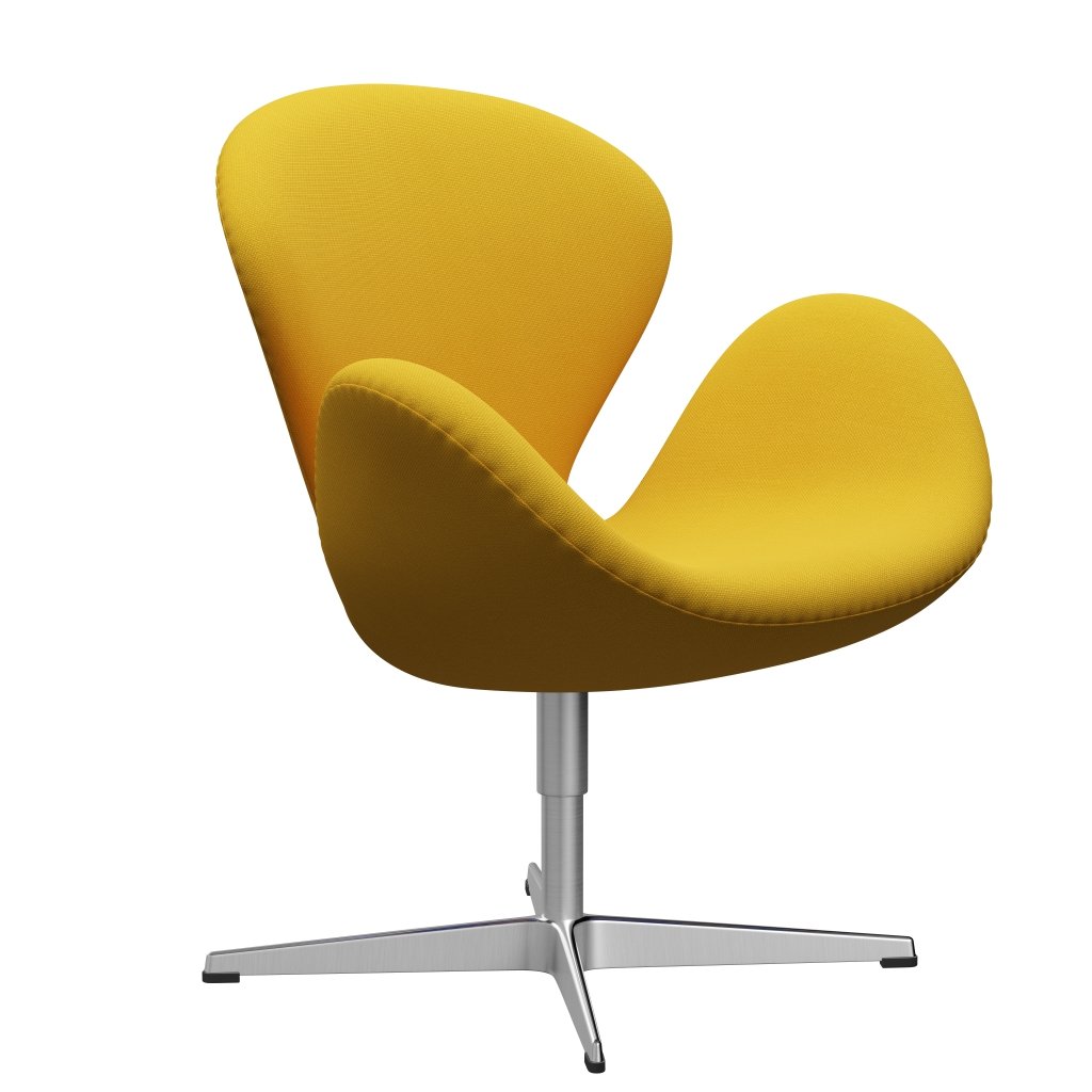 Fritz Hansen Swan Lounge -stoel, satijnen geborsteld aluminium/staalcut geel