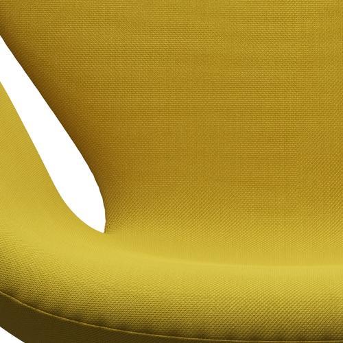 Fritz Hansen Swan Lounge椅子，缎面拉丝铝/钢锯浅绿色/黄色
