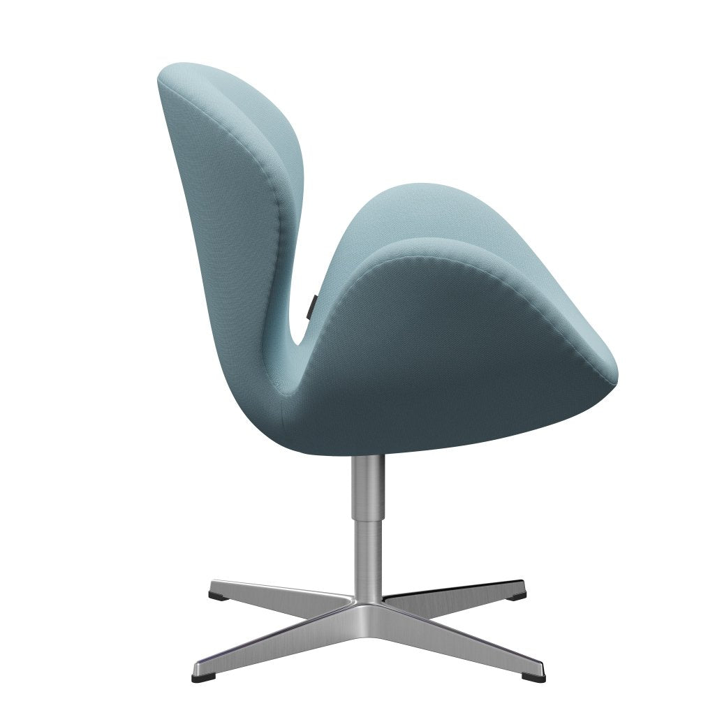 Fritz Hansen Swan Lounge椅子，缎面拉丝铝/钢丝柔和蓝色