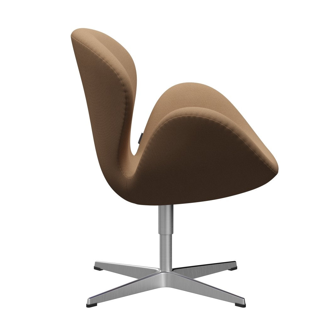 Fritz Hansen Swan Lounge椅子，缎面拉丝铝/钢丝沙黑/米色