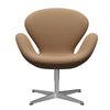 Fritz Hansen Swan Lounge椅子，缎面拉丝铝/钢丝沙黑/米色