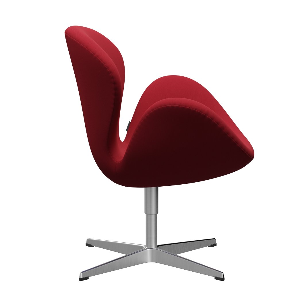 Fritz Hansen Chaise salon de cygne, aluminium brossé en satin / acier standard / rouge foncé clair