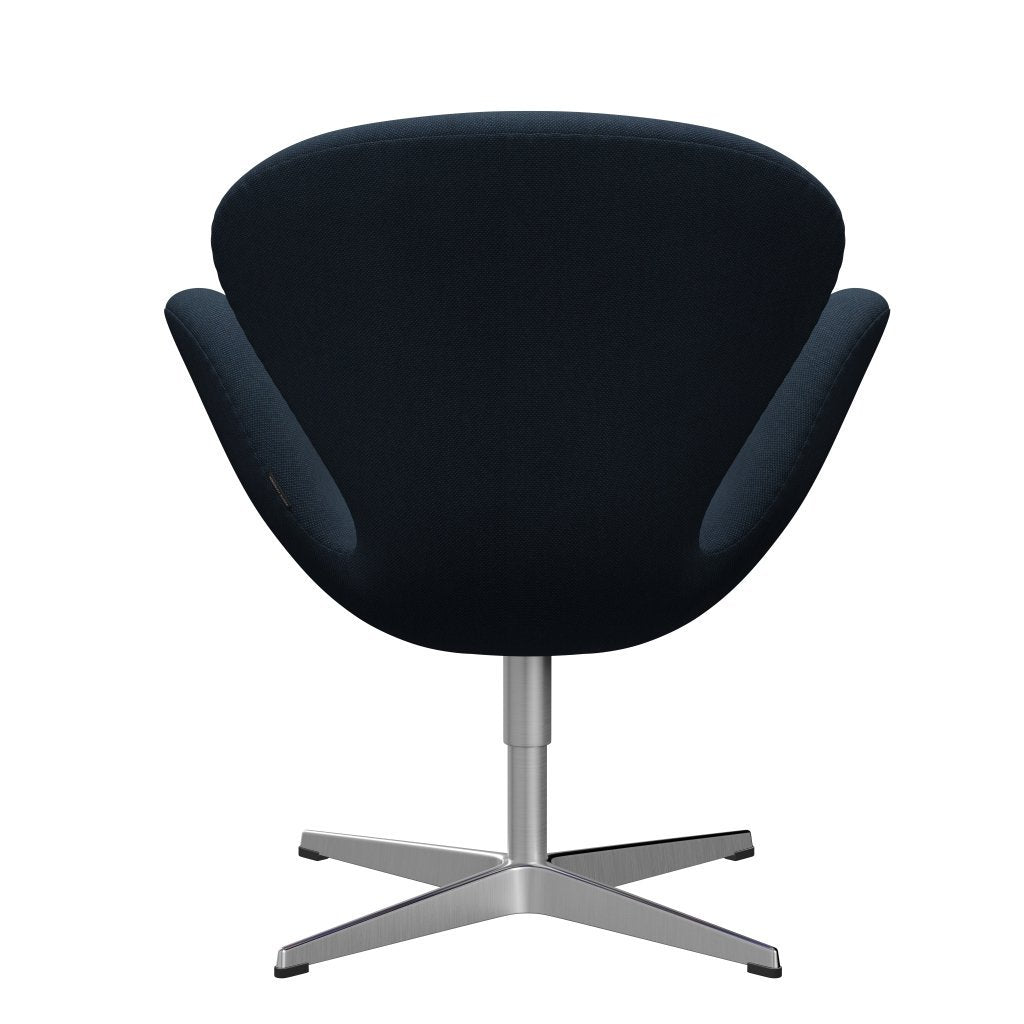 Fritz Hansen Swan Lounge stoel, satijnborstig aluminium/staalcut trio donker stofblauw