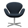 Fritz Hansen Swan Lounge stoel, satijnborstig aluminium/staalcut trio donkerbruin blauw