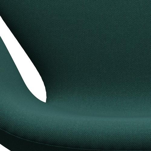 Fritz Hansen Swan休息室椅，缎面拉丝铝/钢弯三重奏深绿色