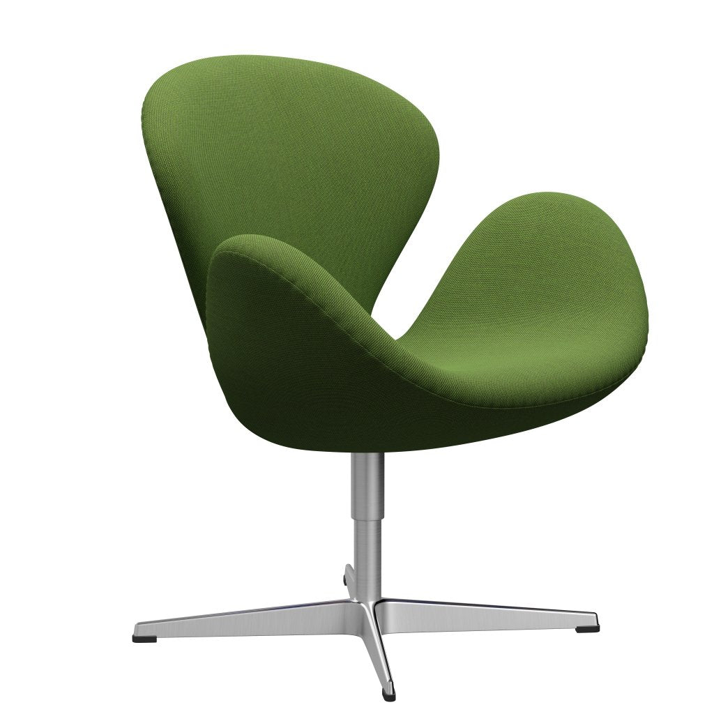 Fritz Hansen Swan休息室椅，缎面铝制铝/钢丝三重草绿色