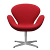 Sedia fritz hansen cigno sedia, trio in alluminio spazzolato in raso rosso
