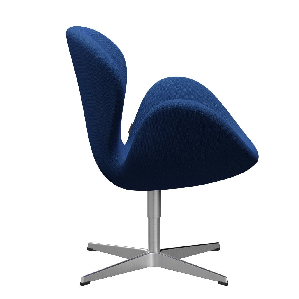Fritz Hansen Swan Lounge椅子，缎面拉丝铝/钢丝三重叠钴蓝色
