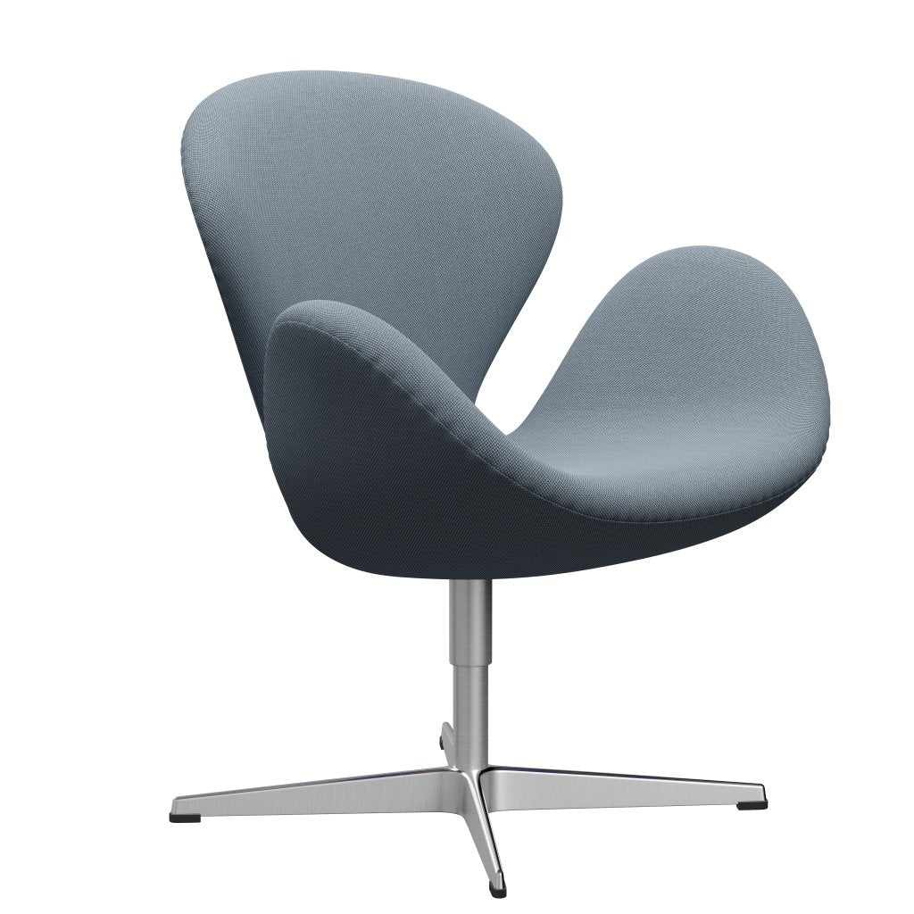 Fritz Hansen Swan Lounge椅子，缎面拉丝铝/钢丝三重奏粉彩蓝色