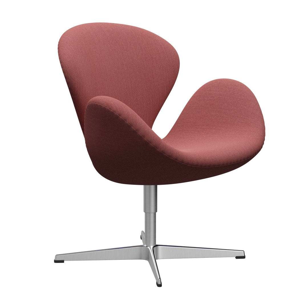 Fritz Hansen Swan休息室椅，缎面拉丝铝/钢丝三重奏粉红色/红色/黑色