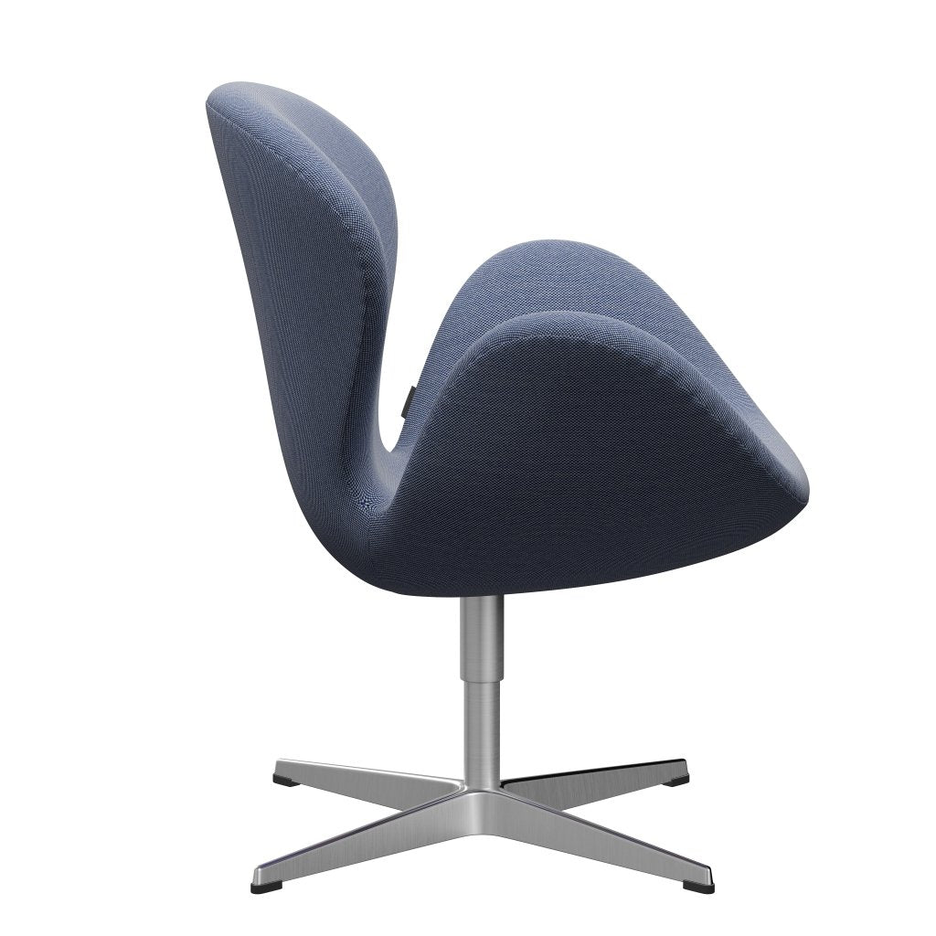 Fritz Hansen Swan Lounge -stoel, satijnborstig aluminium/staalcut trio wit/blauw