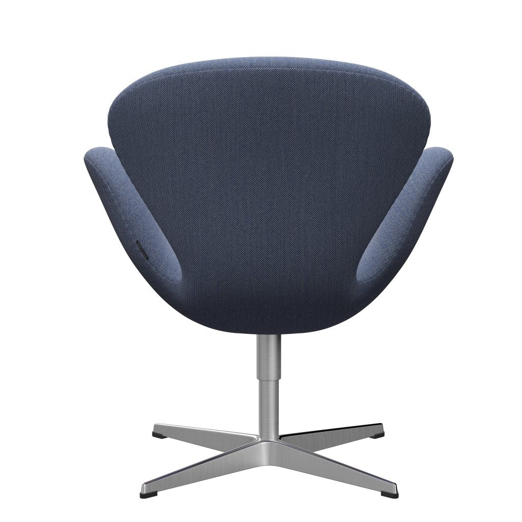 Fritz Hansen Swan Lounge椅子，缎面拉丝铝/钢丝三重奏白/蓝色