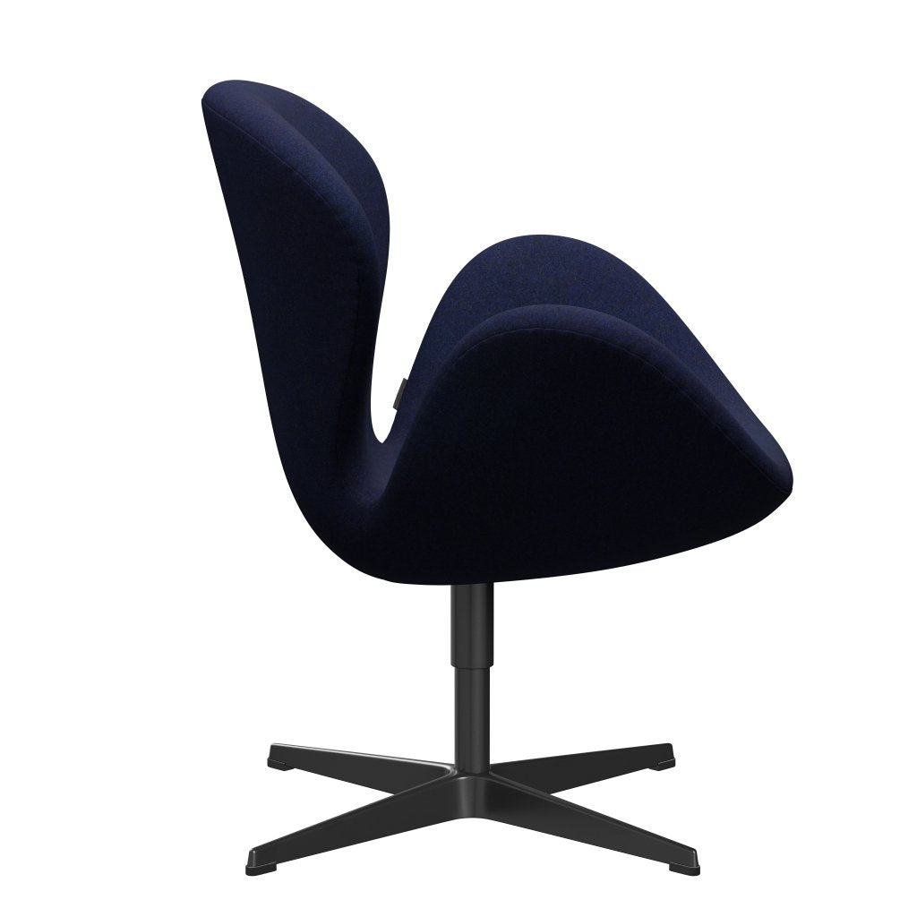 Fritz Hansen Swan Lounge Stuhl, schwarzer lackierter/Divina MD Mitternachtsblau