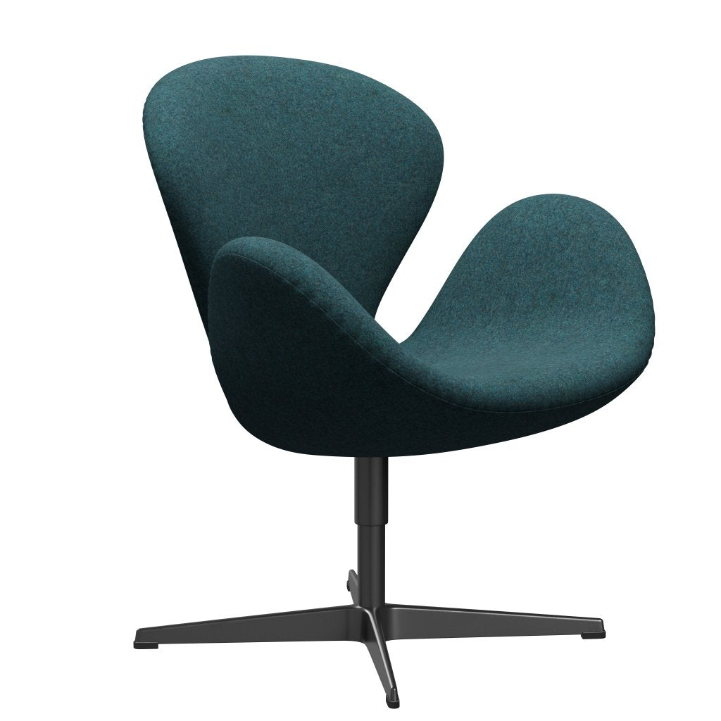 Fritz Hansen Swan Lounge Chair, Black Lacked/Divina MD Turquoise Dunkelheit