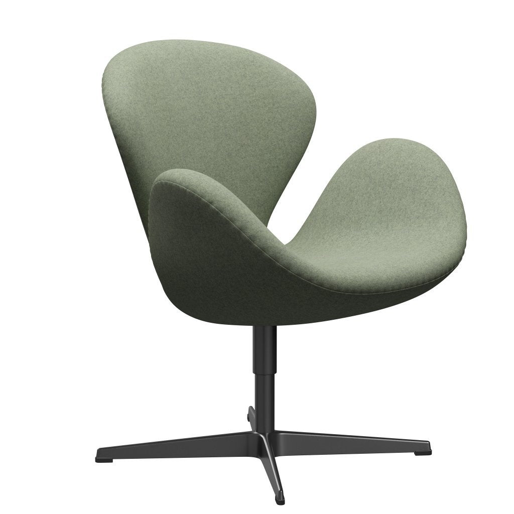 Fritz Hansen Chaise de salon de cygne, noir laqué / divina melange vert vert
