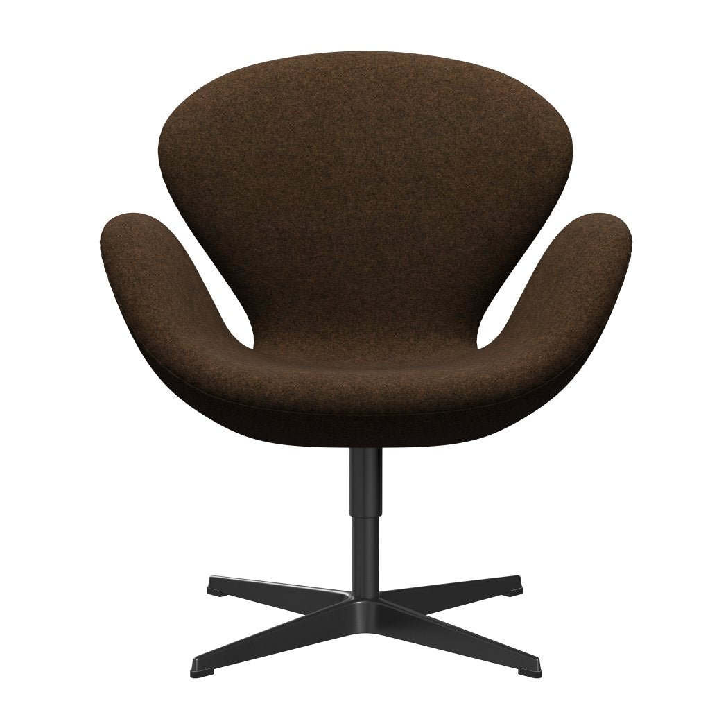 Fritz Hansen Swan休息室椅子，黑色漆/Divina Melange温暖棕色