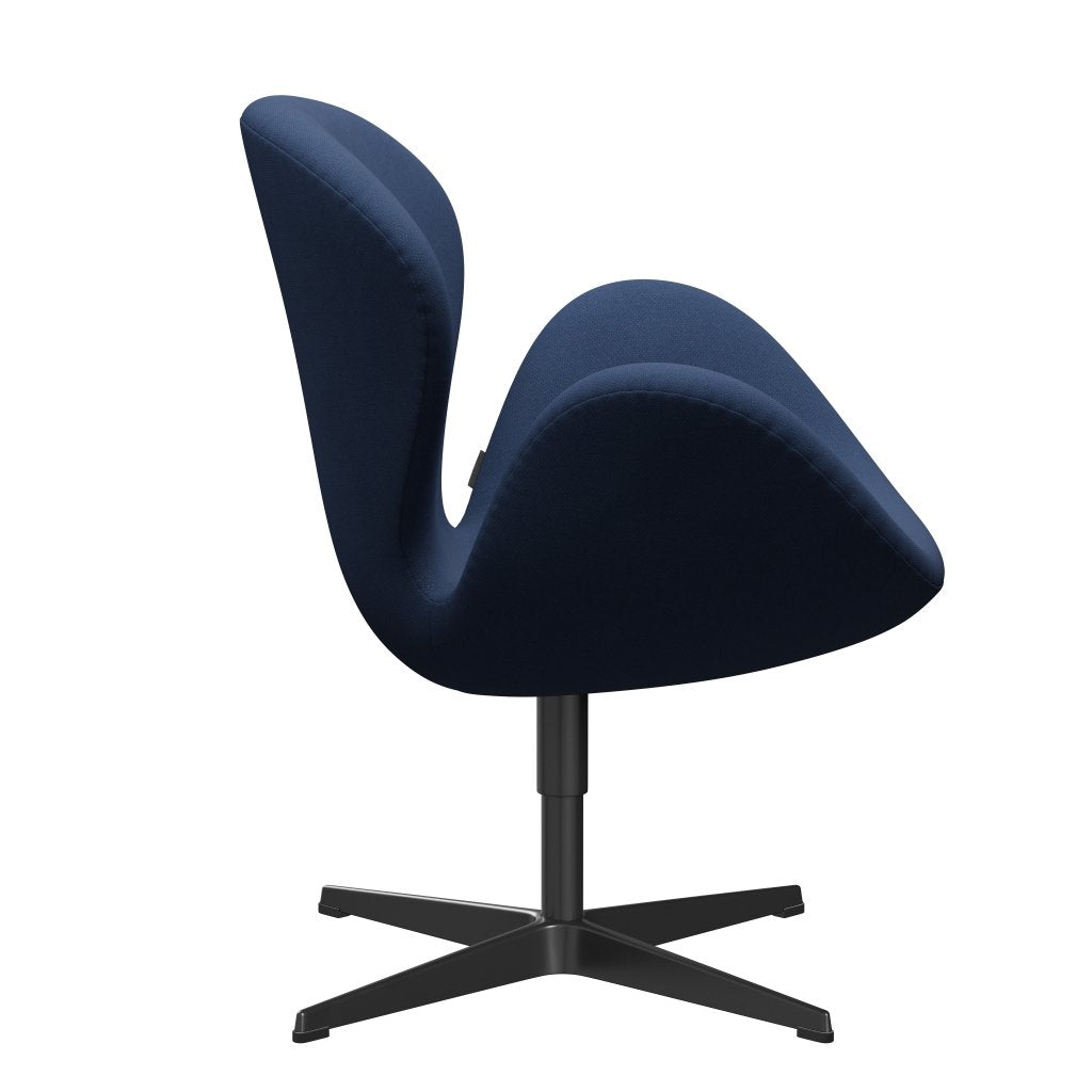 Fritz Hansen Chaise de salon de cygne, noir laqué / fiord bleu moyen / bleu moyen