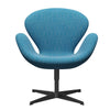 Fritz Hansen Chaise de salon de cygne, laquée noire / blanc hallingdal / turquoise