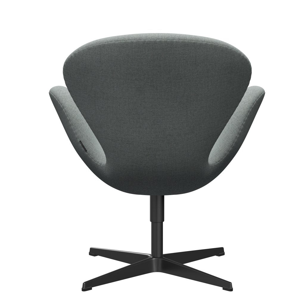 Fritz Hansen Swan休息室椅子，黑色漆/Re羊毛浅蓝色