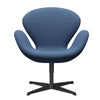 Fritz Hansen Swan Lounge Stuhl, schwarzer lackierter/re Wollblau/Natural