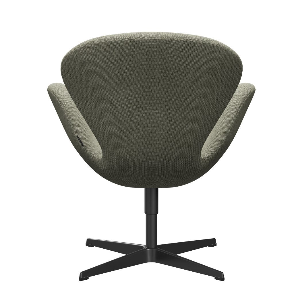 Fritz Hansen Swan休息室椅子，黑色漆/羊毛石灰绿/天然