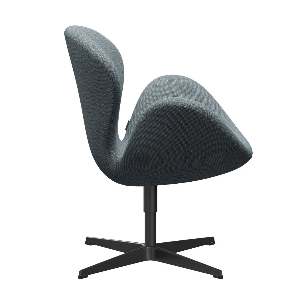 Fritz Hansen Swan Lounge Chair, Black Lackered/Re Wool Light Blue/Natural