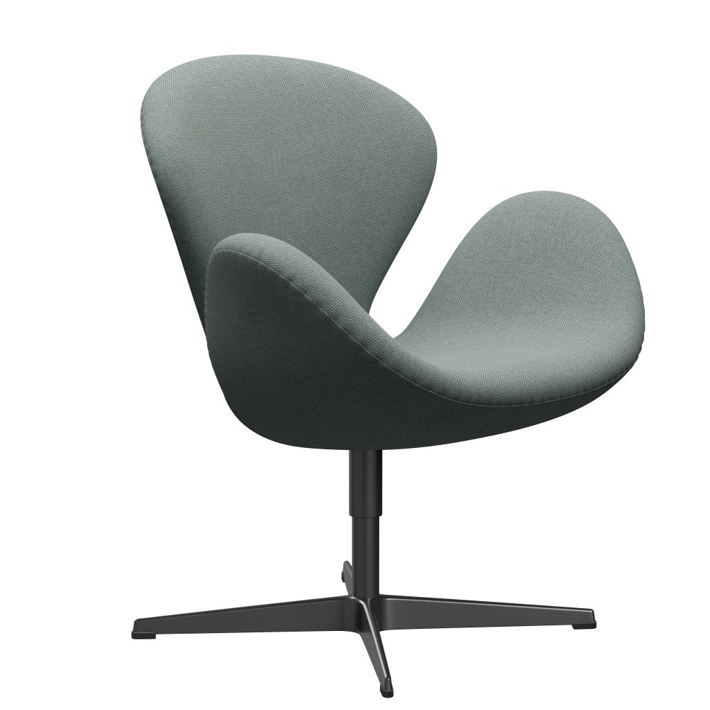 Fritz Hansen Swan Lounge Stuhl, schwarzer lackiertes/re Wolllicht Aquamarin/natürlich
