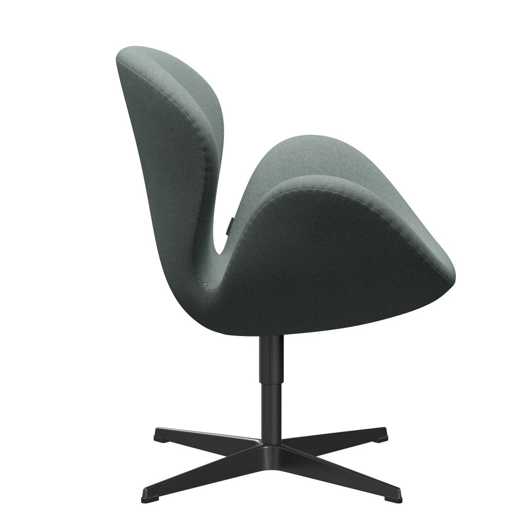 Fritz Hansen Swan Lounge stoel, zwart gelakt/re wol licht aquamarine/natuurlijk