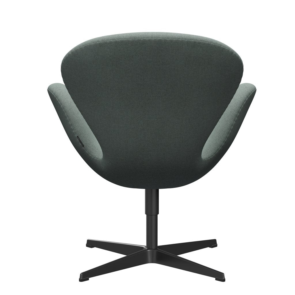 Fritz Hansen Swan休息室椅子，黑色漆/羊毛灯蓝绿色/天然