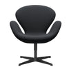 Fritz Hansen Swan休息室椅子，黑色漆/边缘深棕色/灰色