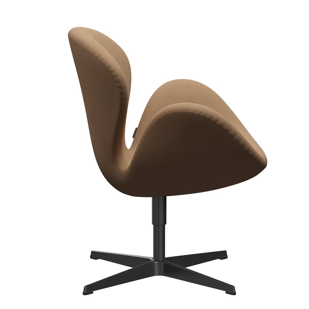 Fritz Hansen Swan休息室椅子，黑色漆/钢丝沙黑/米色