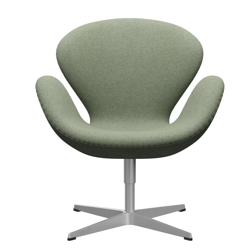 Fritz Hansen Chaise de salon de cygne, gris argenté / divina mélange vert clair