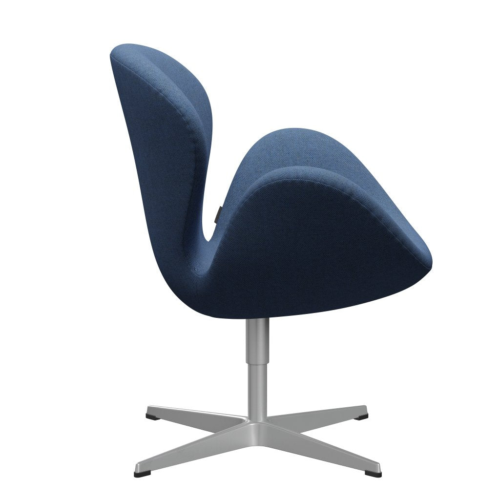 Fritz Hansen Chaise de salon de cygne, gris argenté / laine bleu / naturel